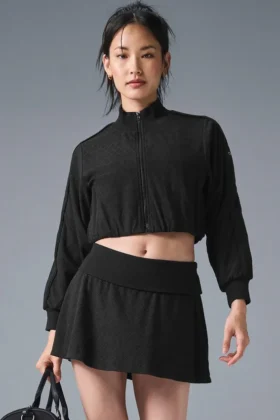 Giacca corta con doppia chiusura e zip integrale - Nero