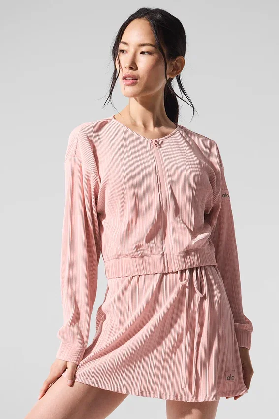 Giacca corta con microplissettatura - Rosa quarzo