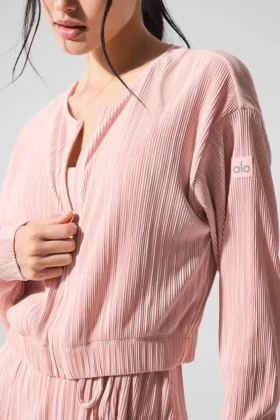 Giacca corta con microplissettatura – Rosa quarzo