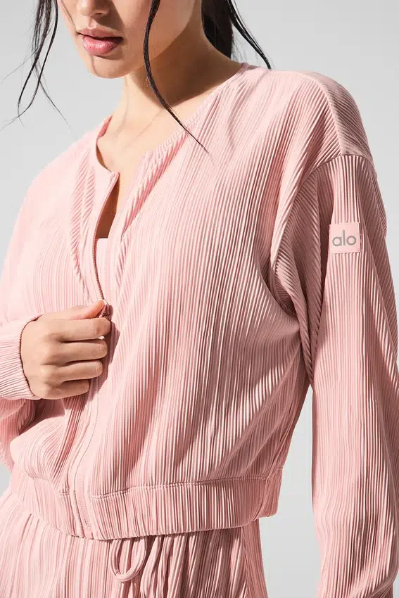 Giacca corta con microplissettatura - Rosa quarzo