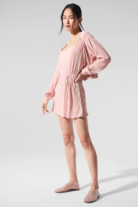 Giacca corta con microplissettatura - Rosa quarzo