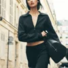 Giacca corta con zip integrale in maglia Scholar - Nero
