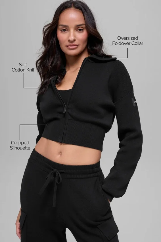 Giacca corta con zip integrale in maglia Scholar - Nero