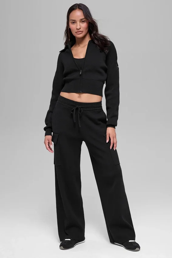 Giacca corta con zip integrale in maglia Scholar - Nero