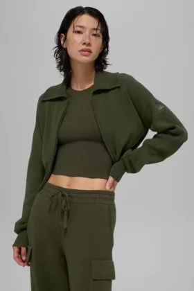 Giacca corta con zip integrale in maglia Scholar - Verde oliva
