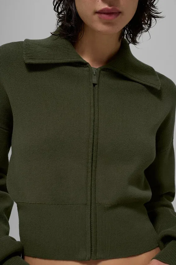 Giacca corta con zip integrale in maglia Scholar - Verde oliva