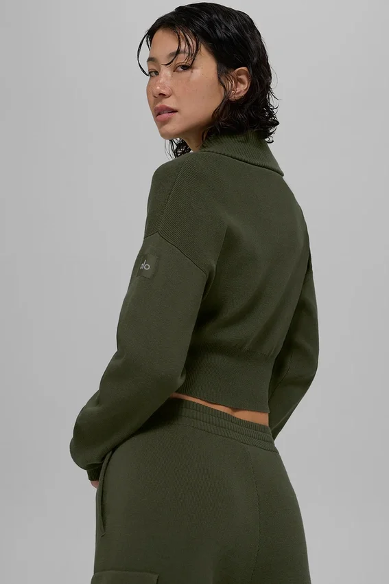 Giacca corta con zip integrale in maglia Scholar - Verde oliva