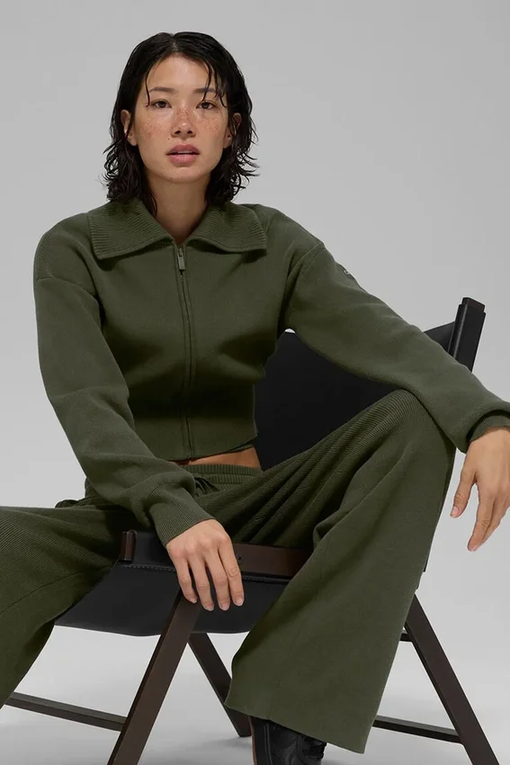 Giacca corta con zip integrale in maglia Scholar - Verde oliva