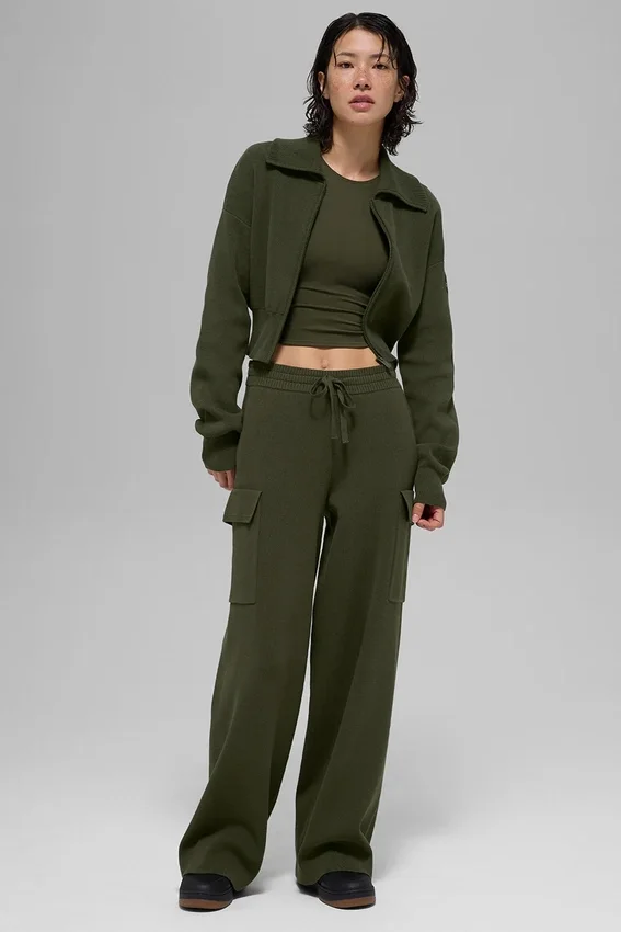 Giacca corta con zip integrale in maglia Scholar - Verde oliva