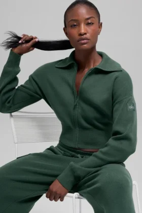 Giacca corta con zip integrale in maglia Scholar - Verde trifoglio