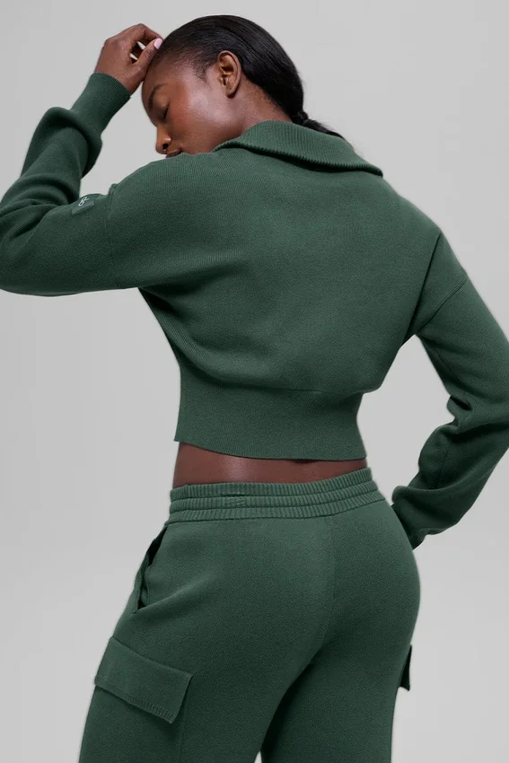Giacca corta con zip integrale in maglia Scholar - Verde trifoglio