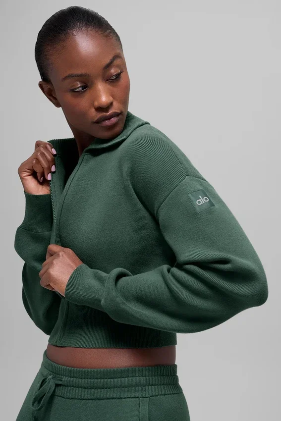 Giacca corta con zip integrale in maglia Scholar - Verde trifoglio