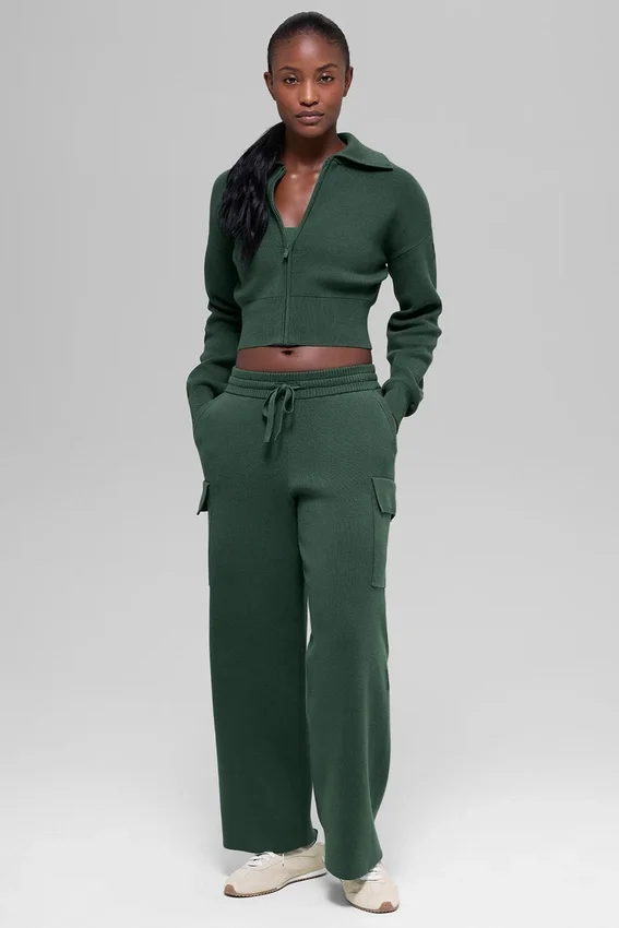 Giacca corta con zip integrale in maglia Scholar - Verde trifoglio