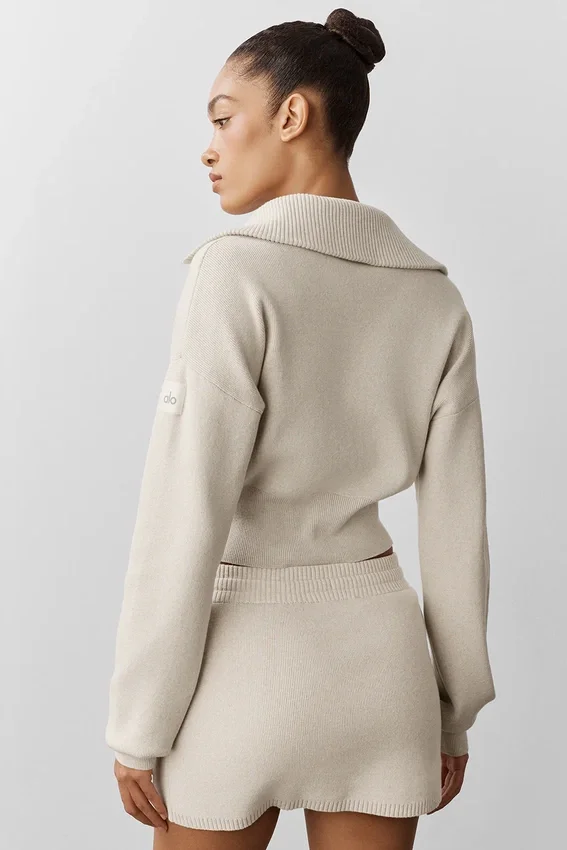 Giacca corta in maglia Scholar con zip integrale - Avena melange