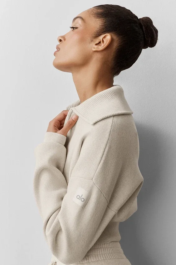Giacca corta in maglia Scholar con zip integrale - Avena melange