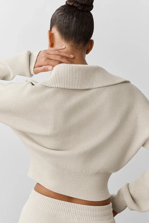 Giacca corta in maglia Scholar con zip integrale - Avena melange