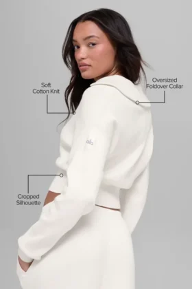Giacca corta in maglia Scholar con zip integrale – Avorio