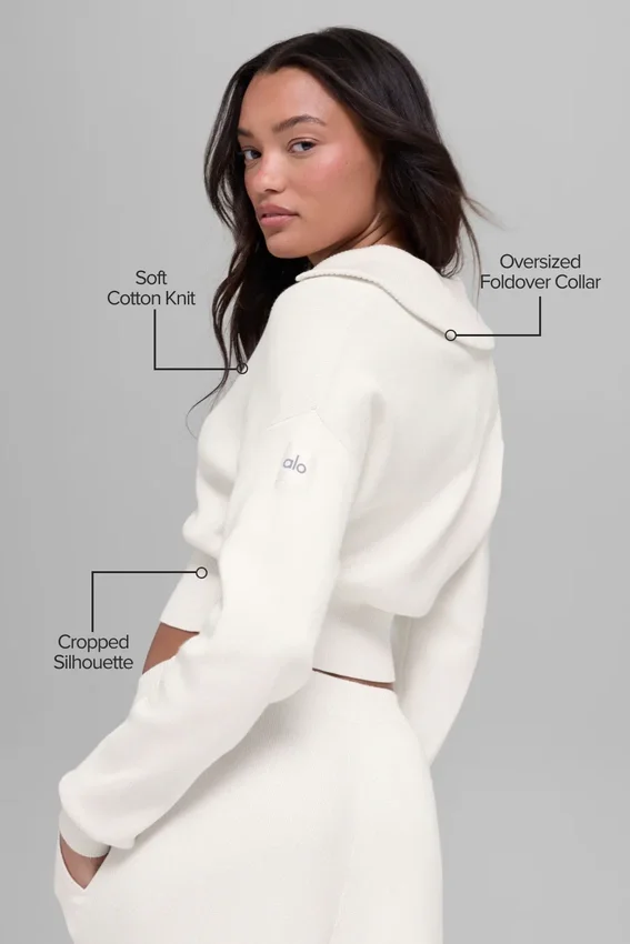 Giacca corta in maglia Scholar con zip integrale - Avorio
