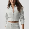 Giacca corta in maglia Scholar con zip integrale - Bianco melange