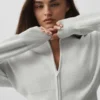 Giacca corta in maglia Scholar con zip integrale - Bianco melange
