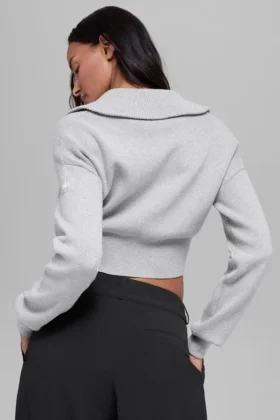 Giacca corta in maglia Scholar con zip integrale – Grigio melange sportivo