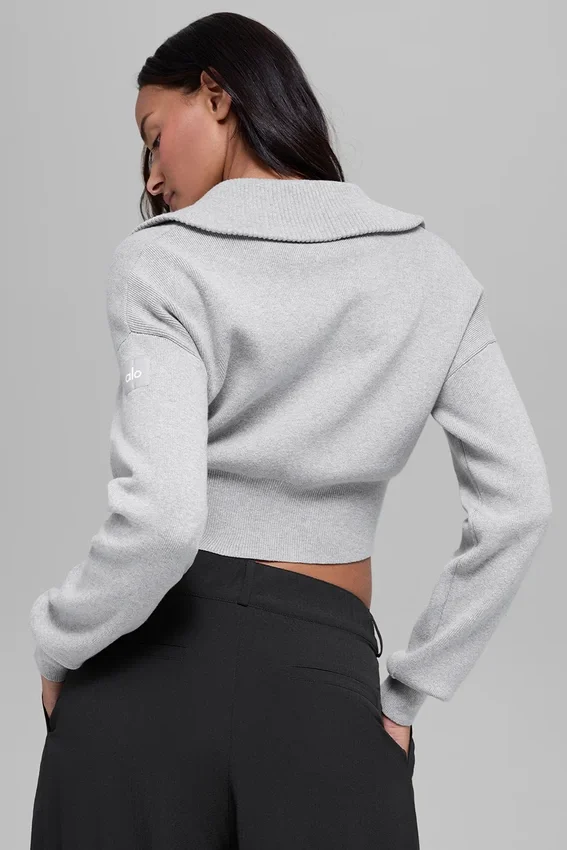 Giacca corta in maglia Scholar con zip integrale - Grigio melange sportivo