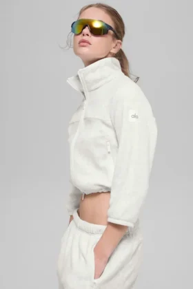 Giacca corta in pile polare Retreat – Bianco grigio melange