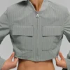 Giacca corta Main Character a righe sottili con zip integrale - Grigio lunare/Bianco