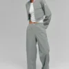 Giacca corta Main Character a righe sottili con zip integrale - Grigio lunare/Bianco