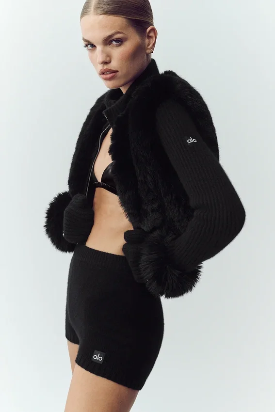 Giacca Northstar in cashmere con finta pelliccia e zip integrale - Nero
