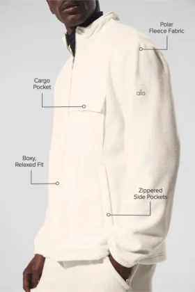 Giacca Ridge in pile polare con zip integrale – Avorio