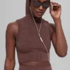 Gilet con cappuccio a coste bicolore senza cuciture - Brownstone Heather