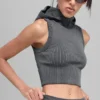 Gilet con cappuccio a costine bicolore senza cuciture - Grigio nebbia scuro melange