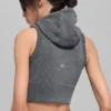 Gilet con cappuccio a costine bicolore senza cuciture - Grigio nebbia scuro melange