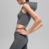 Gilet con cappuccio a costine bicolore senza cuciture - Grigio nebbia scuro melange