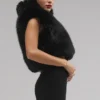 Gilet corto in pelliccia sintetica opulenta - Nero