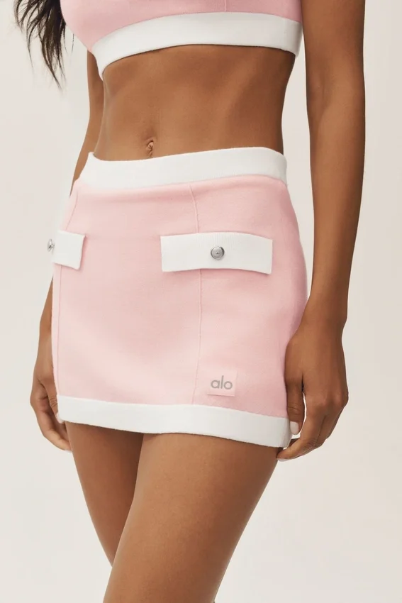 Gonna capri da sogno in cotone e cashmere High-Waist - Rosa sole/Bianco