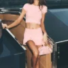 Gonna da tennis My Serve High-Waist in cotone e cashmere - Rosa sole/Bianco