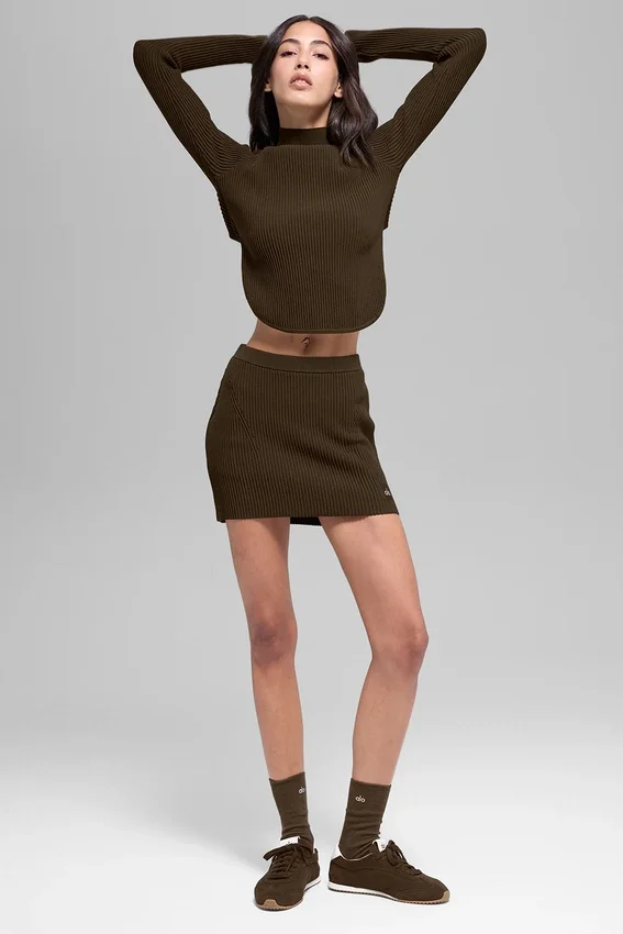 Gonna High-Waist in maglia denim - Espresso/Nero