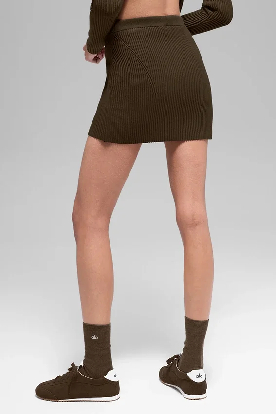 Gonna High-Waist in maglia denim - Espresso/Nero