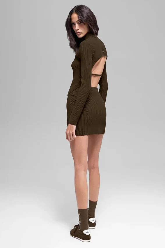 Gonna High-Waist in maglia denim - Espresso/Nero