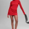 Gonna High-Waist in maglia denim - Rosso brillante