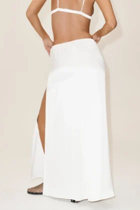 Gonna lunga a vita bassa Radiance in misto seta – Bianca