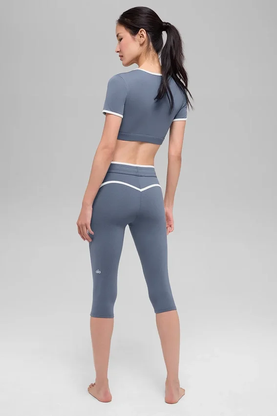 High-Waist Airbrush Race Pace Capri - Bluestone/Bianco
