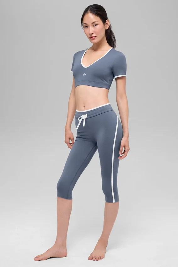 High-Waist Airbrush Race Pace Capri - Bluestone/Bianco