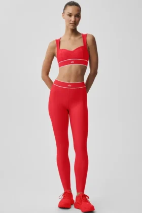High-Waist Airlift Legging - Rosso brillante/Bianco