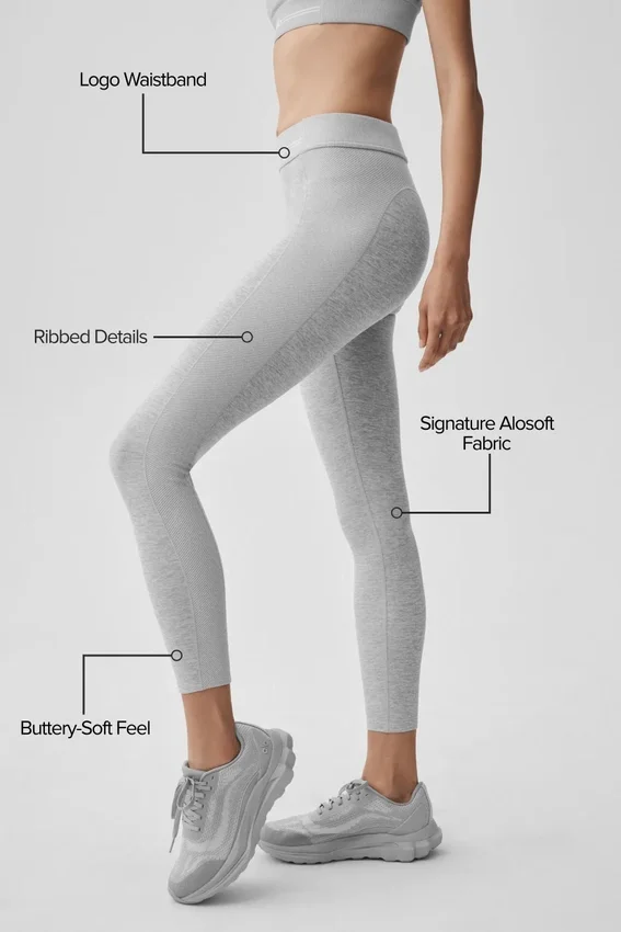 High-Waist Alosoft 7/8 Relay Leggings - Grigio melange atletico/Bianco