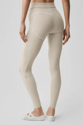 High-Waist Alosoft Heart Throb Leggings 7/8 – Oatmeal Heather/Bianco