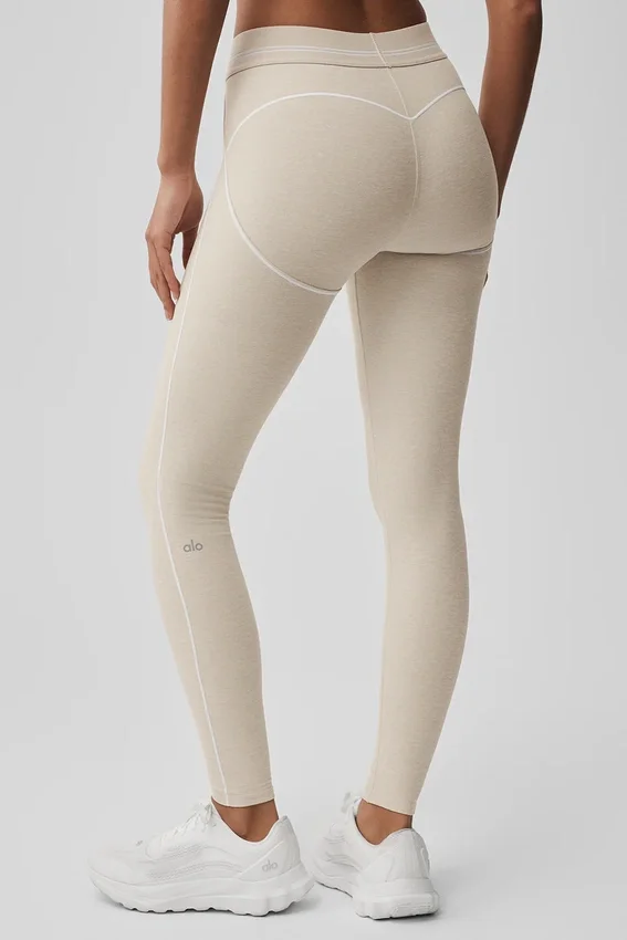 High-Waist Alosoft Heart Throb Leggings - Oatmeal Heather/Bianco