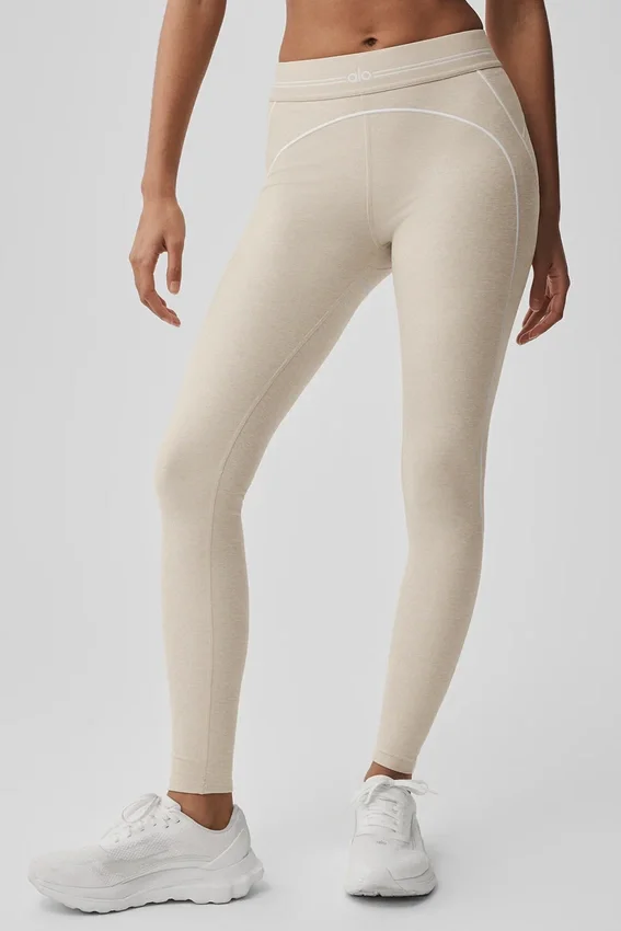 High-Waist Alosoft Heart Throb Leggings - Oatmeal Heather/Bianco